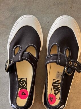 Vans Black and White Mary Jane Canvas Sneakers